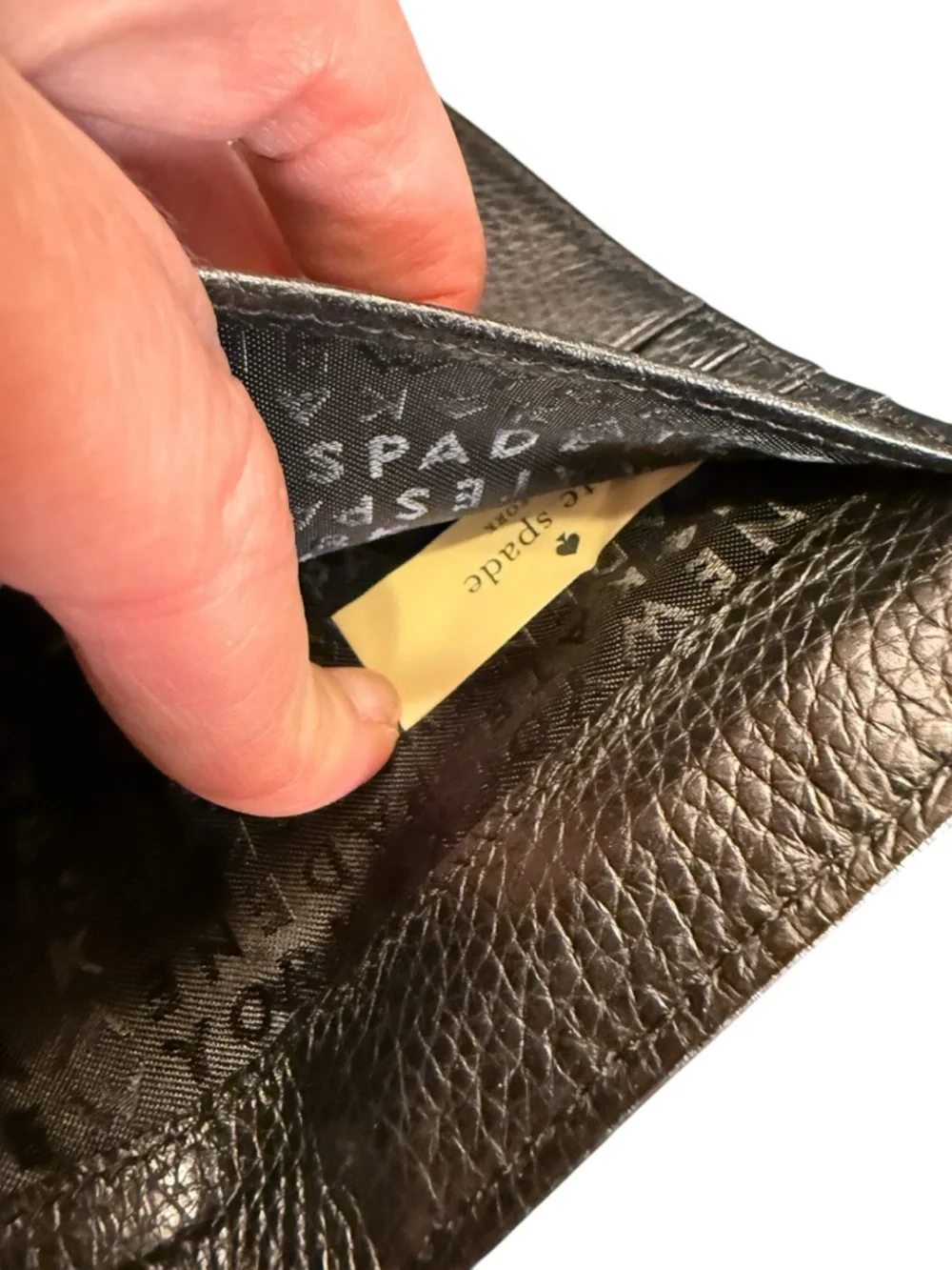 Kate Spade Black Pebbled Leather Tri Fold Wallet with Gold-Tone Logo Closure